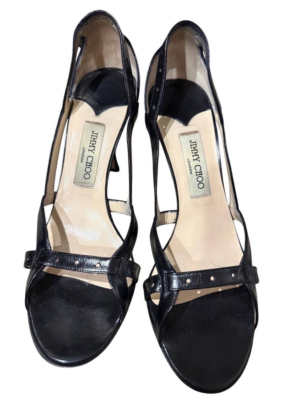 Jimmy Choo Black Leather Strappy Heels Size 41